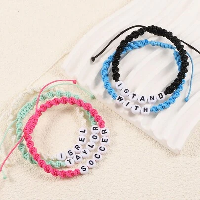 Customized Colorful Braided Cord Bracelet With Alphabet Beads, Personalized With Name/Text/Date, Ideal For Birthday, Anniversary, Valentine's Day, Gift To Mom, Girlfriend, Friends