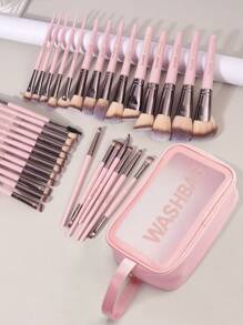 MAANGE 33pcs Professional Makeup Brush Set With Storage Bag,Blush Brush Foundation Brush Loose Powder Brush Eyeshadow Brush Contour Brush Concealer Brush Eyebrow Brush Eyeliner Brush Highlighter Brush Contour Brush Lip Brush Makeup Tools With Soft Brush Hair And Skin Friendly For Easy Carrying,Brush For Travel And School,Gift For Women&Girls - 粉色 - 查看 2
