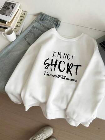 Women's Casual Slogan Print Crew Neck Loose Fit Sweatshirt, Autumn/Winter