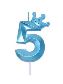 1pc Blue Crown Birthday Candle Rhinestone Opera Style Number Candle Suitable For Ages 0-9 Birthday Cake Decoration & Gift,Christmas - Blue - View 22