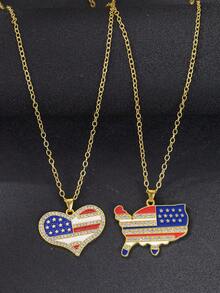 1 件时尚街头风格美国地图不锈钢项链 60 厘米长链，流行珠宝配饰，适合日常搭配，送给男朋友/情侣的礼物 - 金色 - 查看 1