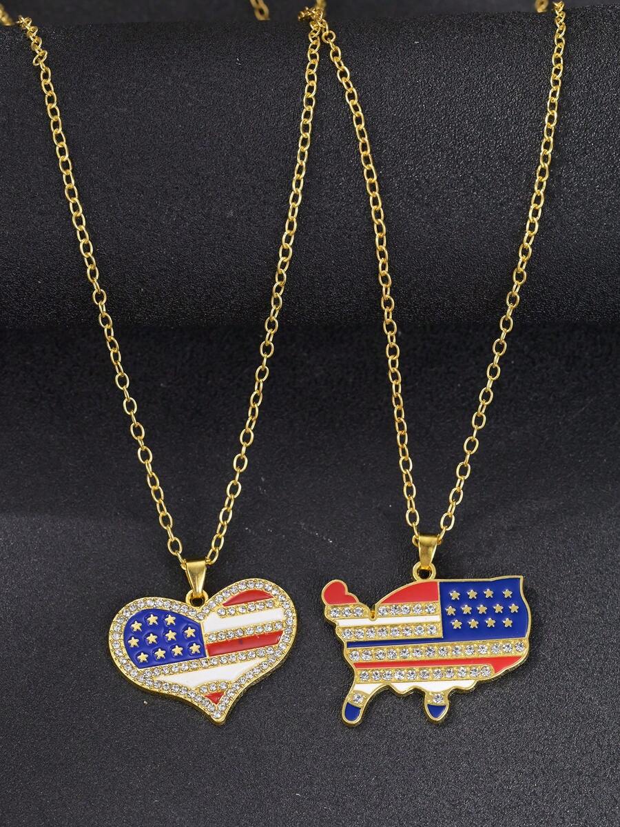 1 件时尚街头风格美国地图不锈钢项链 60 厘米长链，流行珠宝配饰，适合日常搭配，送给男朋友/情侣的礼物 - 金色 - 查看 1