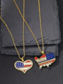 1 件时尚街头风格美国地图不锈钢项链 60 厘米长链，流行珠宝配饰，适合日常搭配，送给男朋友/情侣的礼物 - 金色 - 查看 2