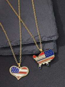 1 件时尚街头风格美国地图不锈钢项链 60 厘米长链，流行珠宝配饰，适合日常搭配，送给男朋友/情侣的礼物 - 金色 - 查看 3