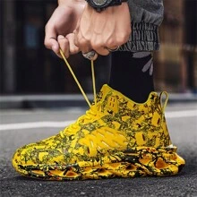 轻便保暖男士运动鞋，PU材质，尺码齐全（美码6-14），户外休闲跑步鞋，舒适徒步鞋，篮球鞋，户外徒步靴，休闲鞋，登山鞋，户外运动徒步鞋，狩猎鞋，徒步鞋，户外减震越野鞋，户外探险露营鞋，涂鸦时尚休闲风格，防滑耐用，柔软舒适，随机图案设计 - 黃色 - 查看 3