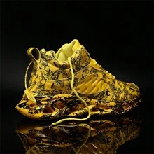 轻便保暖男士运动鞋，PU材质，尺码齐全（美码6-14），户外休闲跑步鞋，舒适徒步鞋，篮球鞋，户外徒步靴，休闲鞋，登山鞋，户外运动徒步鞋，狩猎鞋，徒步鞋，户外减震越野鞋，户外探险露营鞋，涂鸦时尚休闲风格，防滑耐用，柔软舒适，随机图案设计 - 黃色 - 查看 8