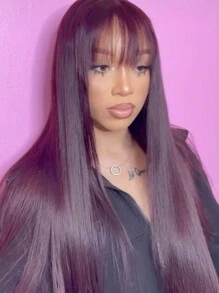 180% 密度深 99j 勃艮第直发蕾丝前假发真人发 13x4 丝绸直发假发前假发真人发预拔巴西处女真人发假发染成酒红色女士（16-30 英寸）万圣节服装 - S99JB - 查看 6