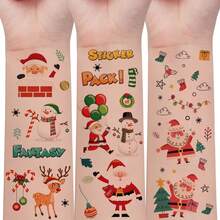 10 件圣诞临时纹身贴纸，146 件卡通圣诞老人和雪人圣诞图案假纹身，防水，可持续 2-5 天，适用于圣诞派对化妆，适合作为圣诞礼物 - 彩色 - 查看 2
