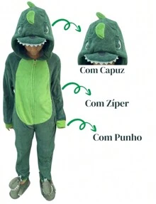 Cute Pajamas  Children's - Youth Dinosaur Kigurumi Boys Original - 墨綠色 - 查看 2