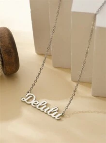 1pc Personalized Daily Name Necklace, Stainless Steel Name Tag Pendant, Gift For Valentine's Day, Bridesmaid, Christmas, Mother's Day, Her - Silver - View 4