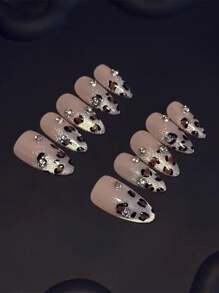 10 chiếc móng tay giả thủ công thời trang Y2K họa tiết da báo, mắt mèo, đính pha lê hình hạnh nhân, móng dán, phụ kiện làm móng, móng giả thủ công. - màu nâu - Xem 11