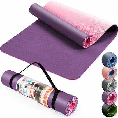  ACTIVE FOREVER Yoga Mat For Women Men, Non-Slip, TPE Exercise Mat With Carrying Straps, Workout Mat For Pilates, Stretching, Pilates, Home Gym -183 X 61 X 0.6 CM