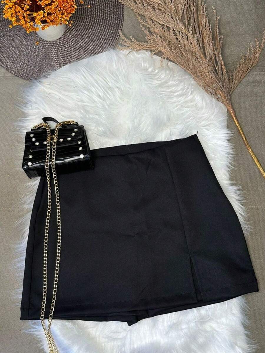 TAILORED SKIRT SHORTS WITH SLIT FASHION BLOGGER SUMMER 2024 - 黑色 - 查看 1