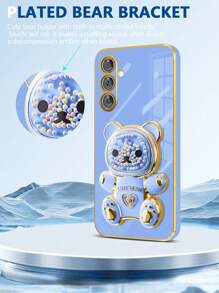 苹果彩虹小熊软糖设计电镀防摔手机壳，带隐藏式支架，最新款，国际版，非国内版 - 藍色 - 查看 2