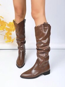 Giày bốt Maillard nâu mới cho nữ Giày bốt đế bằng kiểu Anh Giày bốt bó có đế dày co giãn mới cho mùa thu đông Giày bốt cổ cao buộc dây bằng da mềm mũi tròn Giày bốt cổ cao Chelsea đa năng cho mùa thu đông dành cho nữ - Màu Tím - Xem 2