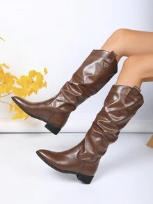 Giày bốt Maillard nâu mới cho nữ Giày bốt đế bằng kiểu Anh Giày bốt bó có đế dày co giãn mới cho mùa thu đông Giày bốt cổ cao buộc dây bằng da mềm mũi tròn Giày bốt cổ cao Chelsea đa năng cho mùa thu đông dành cho nữ - Màu Tím - Xem 3