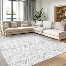 Stunning  Boho Washable Area Rug. Non-Slip And Easy To Care For. Modern Neutral Graphic Carpet Perfect For Living Room And Bedroom. Ideal For Apartment Decor. Affordable Indoor Rug For Large Areas. A Must-Have For Home Decor Lovers. - Hải quân - Xem 2