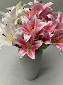 Artificial Lily Decorative Flowers, Wedding Arch Flower Arrangement, Silk Flower - 白色 - 查看 3
