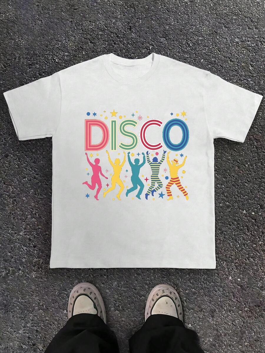Disco Themed Illustration 180g Pure Cotton Men's Tshirt Comfort Fit - trắng - Xem 1