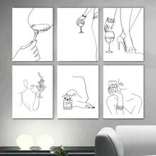1 件装葡萄酒女人身体线条画酒吧海报印刷墙面艺术画帆布画客厅厨房家居装饰礼物无框架 - 彩色 - 查看 2