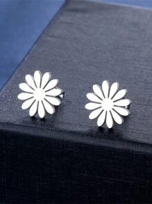 3 件套不锈钢简约雏菊花耳环吊坠项链套装，适合日常场合和节日礼物情人节、妈妈、母亲、母亲节、礼物 - 銀色 - 查看 4