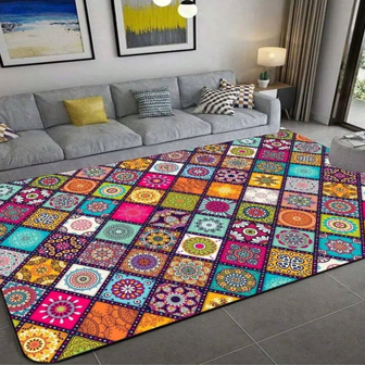 1pc Bohemian Mandala Flower Printed Rug - Soft And Durable Carpet For Living Room, Sofa, Bedroom And Children's Room Home Decor, Non-Slip Area Mat ,Room Decor