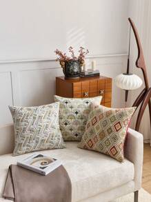 1个多色提花面料保暖内衬枕套（不含枕芯），波西米亚风格靠垫套，柔软天鹅绒枕套，适用于沙发、卧室和床上用品装饰，四季皆宜