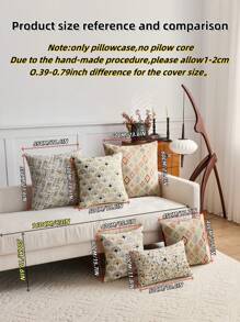 1个多色提花面料保暖内衬枕套（不含枕芯），波西米亚风格靠垫套，柔软天鹅绒枕套，适用于沙发、卧室和床上用品装饰，四季皆宜