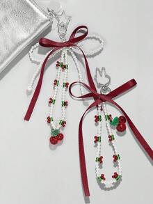 1 móc khóa nơ đỏ rượu vang thời trang cho cặp đôi/bạn thân, hạt anh đào giả, mặt dây chuyền hình ngôi sao hình thỏ, quà tặng cho bạn gái hoặc bạn thân - Nhiều màu - Xem 3