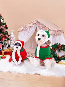 1 件圣诞宠物服装套装，红色/绿色特殊服装，带帽子和裙子 - 彩色 - 查看 1