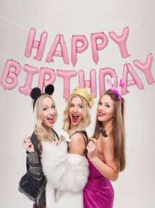 12 件/套粉色生日快乐气球横幅、生日派对装饰、拍照道具、庆祝装饰、生日礼物、气氛布置、家居装饰、场景装饰