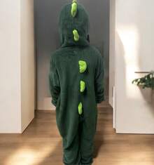 Cute Pajamas  Children's - Youth Dinosaur Kigurumi Boys Original - 墨綠色 - 查看 3