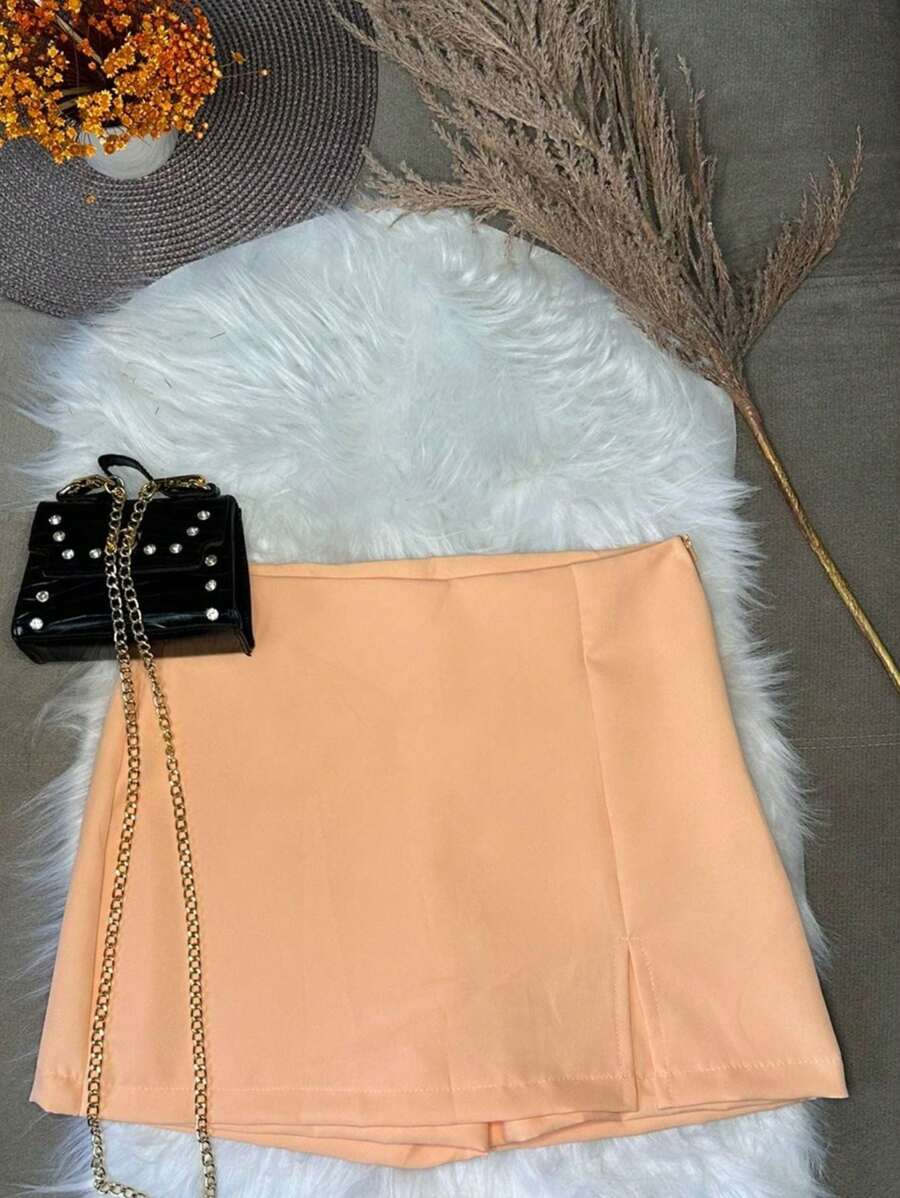 TAILORED SKIRT SHORTS WITH SLIT FASHION BLOGGER SUMMER 2024 - Orange - View 1