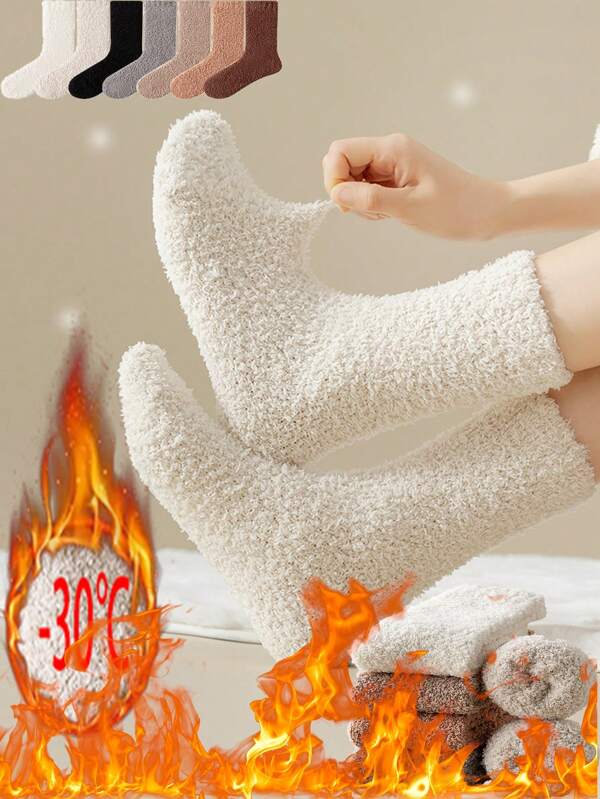 1 par de calcetines de mujer de felpa coral, calcetines gruesos y cálidos de otoño/invierno para usar en casa/dormir