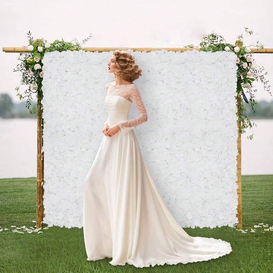 HOHOBLA 10 Pcs White Flower Panels Wall,Artificial Flower Wall Panel, White Flower Backdrop Wall For Home Party Wedding Christmas Festival Photo Backgdrop Decor - 白色 - 查看 1