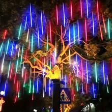 8-Tube LED Solar Powered Meteor Shower Outdoor Tree Decoration Lights, Solar Powered Falling Rain Icicle Lights, Suitable For Thanksgiving, Christmas Tree, Halloween, Holiday Street Tree Decor