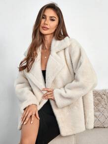 女士优雅简约仿皮草大衣，秋冬