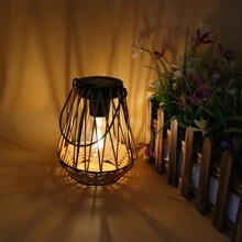 1pc Handwoven Rattan Lantern, Vintage Classic Outdoor Rattan Crafted Lantern With Solar Powered Warm White Light, Suitable For Garden, Patio, Lawn, Villa, Camping, Decorative Table/Hanging Lamp