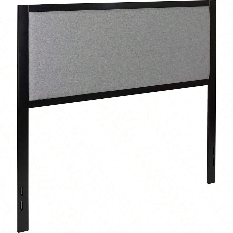Full Size Light Gray Fabric Upholstered Panel Headboard With Metal