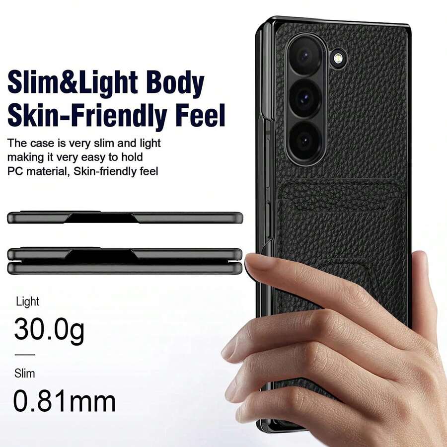 VIETAO Lychee Pattern Golden Plating Card Holder Leather Phone Case