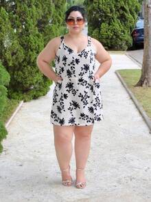 Women's Plus Size Jumpsuit Short Skirt With Printed Lining Summer - 顏色12 - 查看 3
