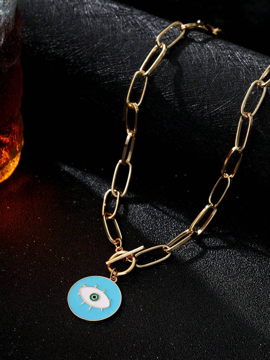 1 件时尚简约邪眼吊坠项链，个性化链式珠宝，圣诞节、新年、情人节、节日礼物 - 彩色 - 查看 1