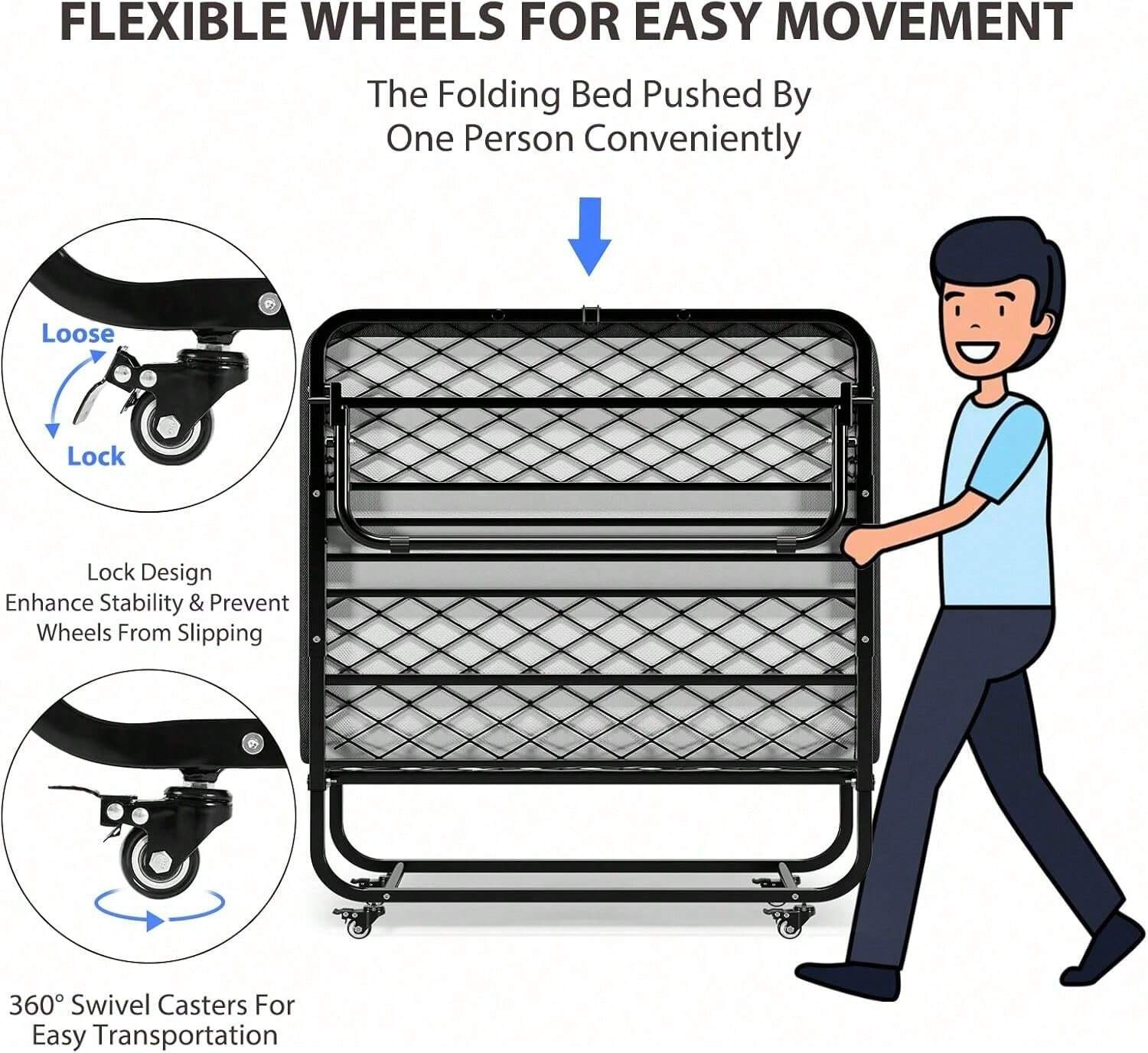 DICTAC Folding Bed With Mattress 75 X 38 Twin Size Bed Frame Portable