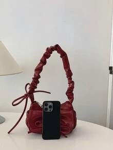 Túi đeo vai Hobo thời trang thanh lịch Burgundy dành cho nữ, Túi đeo dưới cánh tay thiết kế buộc dây, Túi đeo chéo có dây đeo có thể điều chỉnh, Váy sinh nhật cho nữ, Túi đeo vai màu đỏ, Thích hợp cho đi chơi, hẹn hò và đi làm - Màu Đỏ Sâu - Xem 6