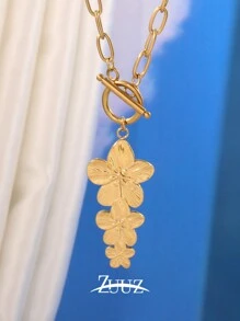 1pc 18K Gold Plated Stainless Steel Necklace Exaggerated Gold Flower Pendant Necklace For Women Female Jewelry Gifts