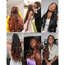French Curly Braiding Hair 24 Inch With Curly Ends 8 Packs French Curl Braiding Hair Long Yaki Texture Wavy Braiding Hair, 1B - Black - View 6