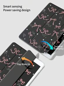 1入組漂亮粉色蝴蝶結設計矽膠平板電腦套，帶筆槽，可摺疊且抗震，支援睡眠/喚醒功能，適用於三星/華為/小米/iPad - 彩色 - 查看 4