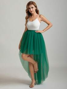 1 Pc High Low Tulle Tutu Skirt For Prom Party Christmas Evening White Black Dark Green Red - Multicolor - View 5