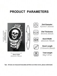 Men's Watch 4 Pieces Set Personalized Skull Circular Disc Quartz Watch And Pendant Necklace, Ring, Bracelet Set, SSuitable For Daily Wear, Back-To-School Season, Graduation Season, Thanksgiving, Couples, The Best Gifts Watch Box Not Included