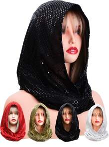 Sequined Hood Women's Hood Hooded Street Art From A Gold/Black Lurex Which Is Covered In Shiny Sequins Which Really Catch The Light Hooded Sense Of Mystery Halloween Valentine's Day